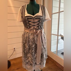 MarJo dirndl, under blouse, and decorative sequin apron